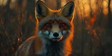 Red Fox Gazes Directly at Viewer in Golden Hour Light