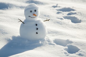 A Snowman With A Carrot Nose Standing In The Snow