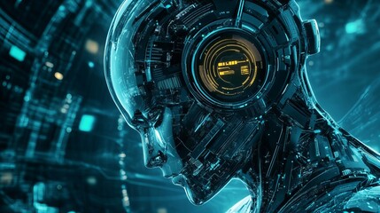 closeup portrait of white android robot, concept of ai robotics and futuristic technology