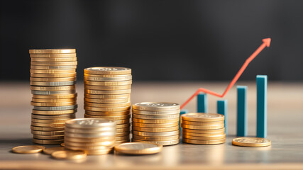 Stacks of coins and graphs finance concept stock business investment. Generative AI