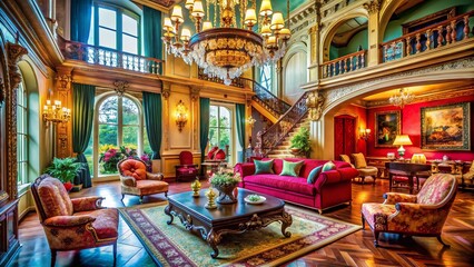 Obraz premium Elegant Luxury Mansion Interior Design with Opulent Furniture and Stunning Architectural Details