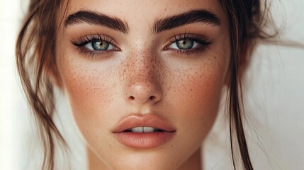 closeup portrait of a sensual model looking at camera, concept of beauty, skincare and cosmetics