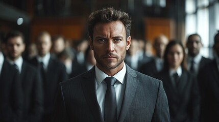 group of people led by a confident man in a professional environment focusing on leadership qualities and the impact of collaboration on organizational success