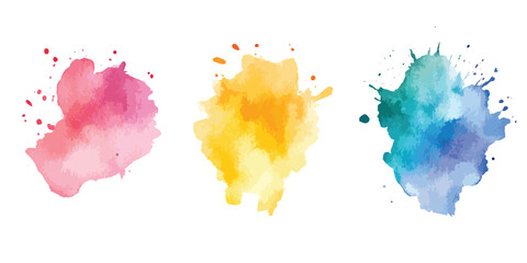 isolated watercolor splatter stain colorful set of eight, Colorful seamless pattern with watercolor shapes made in vector.