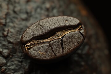 Fototapeta premium Close-up of a Roasted Coffee Bean with a Golden Crack