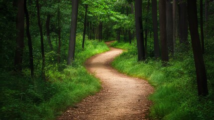 Obraz premium Photos of trails winding through forests, lined with trees and natural beauty. 