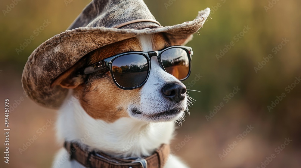 Wall mural cool dog in sunglasses and hat