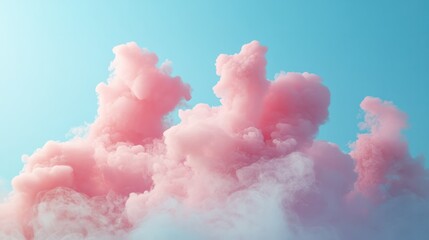 Puffs of pink smoke in front of a blue background stock photo, in the style of bold color blobs, resin, juxtaposed imagery, realistic