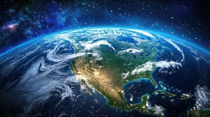 satellite view of planet earth focused on north america usa canada mexico and central america deep...