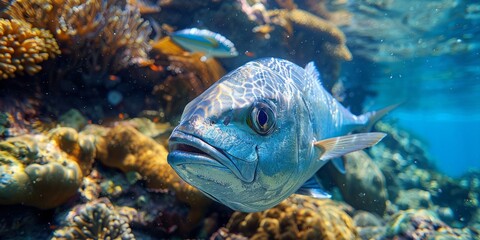 Fototapeta premium Close-up of a Fish Swimming in a Coral Reef