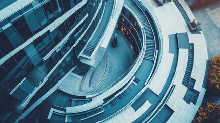 Fototapeta premium Use a drone to capture the intricate geometric patterns of modern buildings from a bird's-eye view. 