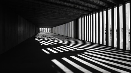 Fototapeta premium Capture the shadows cast by a geometric canopy or roof structure, where the sharp lines of the building 