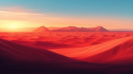 Naklejka premium an ultra-wide landscape shot of a desert featuring red sand dunes that extend into the distance, capturing the essence of wilderness and the beauty of nature