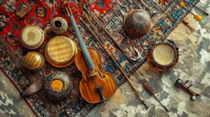 Fototapeta premium Musical Instruments on a Rug