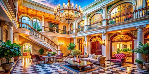 Obraz premium Elegant Mansion Photoshoot Featuring Luxurious Architecture and Stunning Interior Design Elements