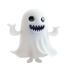 Fototapeta premium Friendly cartoon ghost is waving and smiling, showing off its big teeth