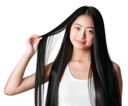 PNG A young Asian woman with long black hair photography portrait person. - Powered by Adobe