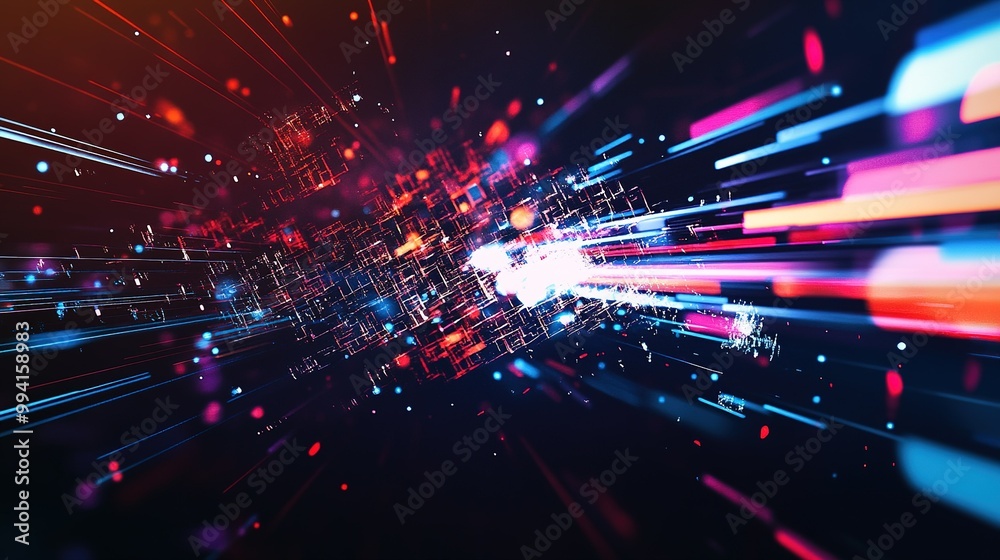 Fototapete dynamic abstract digital background with vibrant colors and light streaks depicting fast movement an