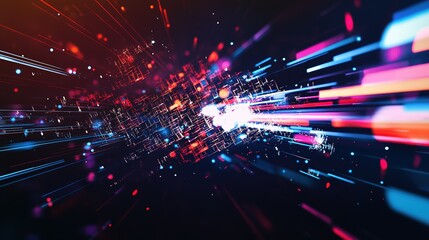 Naklejka premium Dynamic abstract digital background with vibrant colors and light streaks depicting fast movement and technological energy