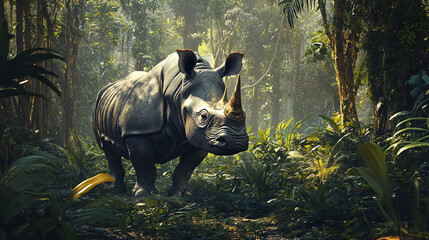 Majestic Rhino in the Lush Jungle