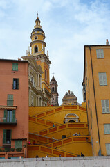 church and buildings in old town, menton, france