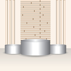 modern studio with podium and wooden paneling background vector illustration design. Eps 10