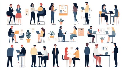 Hiring flat illustration mega set. Concept of recruitment, jobseeker, interview, business analysis, marketing, team metaphor and jobhunter templates.