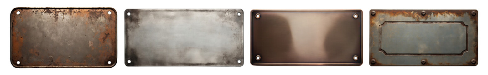 Set of metal plates with rusted surfaces, cut out