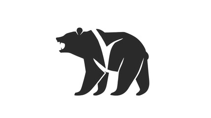 Obraz premium A modern and minimalistic bear logo within a tooth shape, featuring bold black and white tones, placed on a subtle white background, transparent background, png file, Generative AI illustrations. 