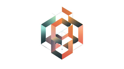 illustrations of a logo for a modular house factory, a stylisized cubic symbol, transparent background, png file, Generative AI illustrations. 