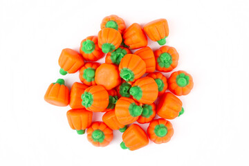 Fall Candy Pumpkins in Orange and Green Top Down Flat Lay Isolated on White