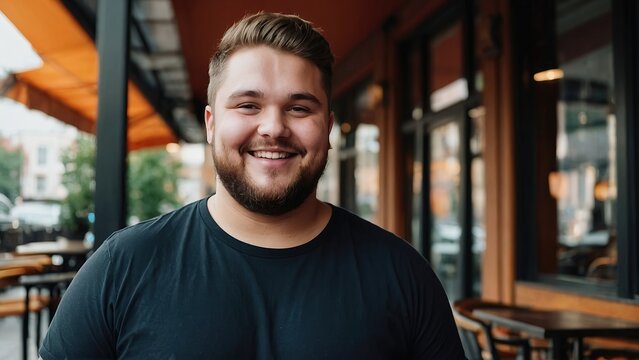 Young beautiful plus size man with beard smiling