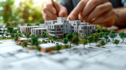 Fototapeta premium Architectural design, drawing sketches, plans and making architectural construction models