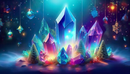 Christmas composition of crystals of rainbow shades.