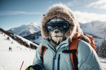 yeti in a ski suit is skiing at a ski