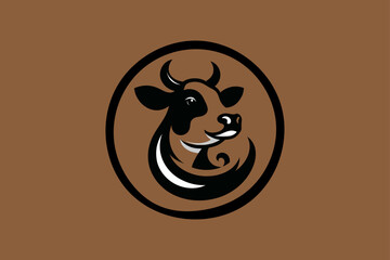 Bull Cow Head Logo Design ,Farm Animal Silhouette Vector.