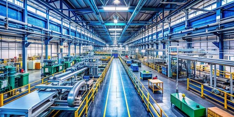 Empty production line in a modern factory showcasing advanced manufacturing technology and equipment