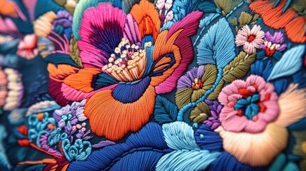 Vibrant and colorful machine embroidery design showcasing the artistry of the digital textile sector
