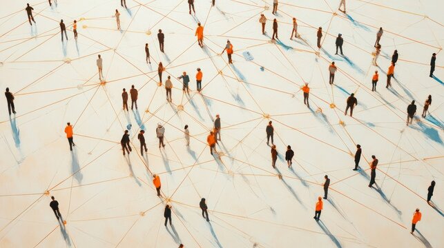 A group of people are connected by lines, with some of them being orange