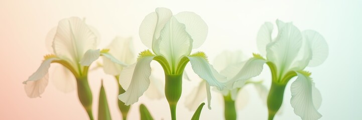 Obraz premium Delicate white flowers against a soft gradient background, perfect for nature themes, wellness, and floral designs.