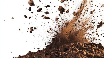 Brown Soil Explosion Isolated on White Background.
