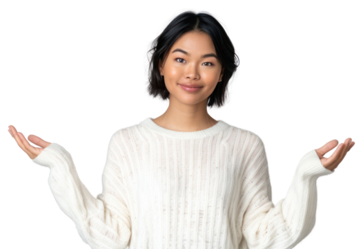 PNG Mixed thai and american woman wearing white sweater photo hair photography.