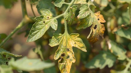 Damaged Tomato Plant Leaves Due to Caterpillar Infestation, Causing Low Supply and Escalating Prices in the Vegetable Market
