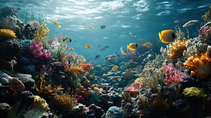 Obraz premium an underwater ecosystem teeming with vibrant marine life emphasizing the beauty and importance of marine biodiversity generative ai