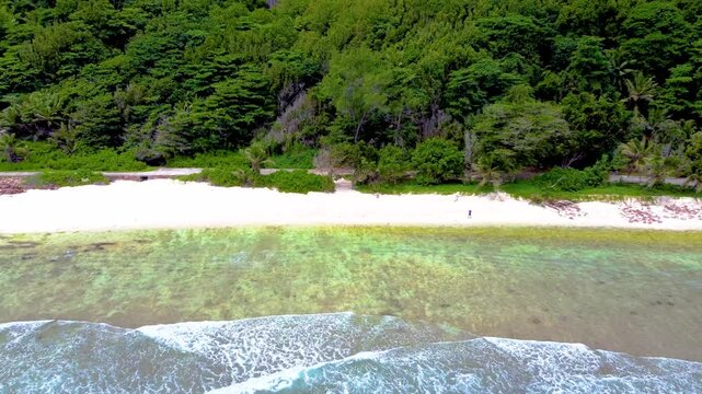 Aerial view of Anse fourmis beach in Seychelle, Indian Ocean