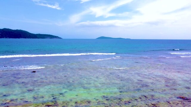 Aerial view of Anse fourmis beach in Seychelle, Indian Ocean