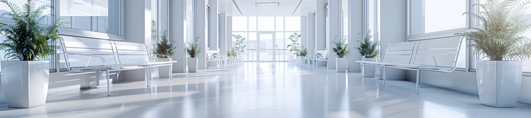 Fototapeta premium Softly Blurred Bright Light Interior of a Hospital: A Medical Illustration Background 