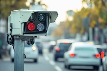 A speed camera system for recording speeding cars.