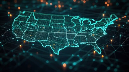 digital map of usa concept of united states of america network and connectivity data transfer and cyber tech business and information exchange and telecommunication.illustration