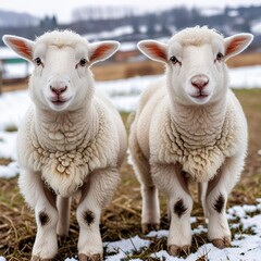 Obraz premium sheep and lamb in winter